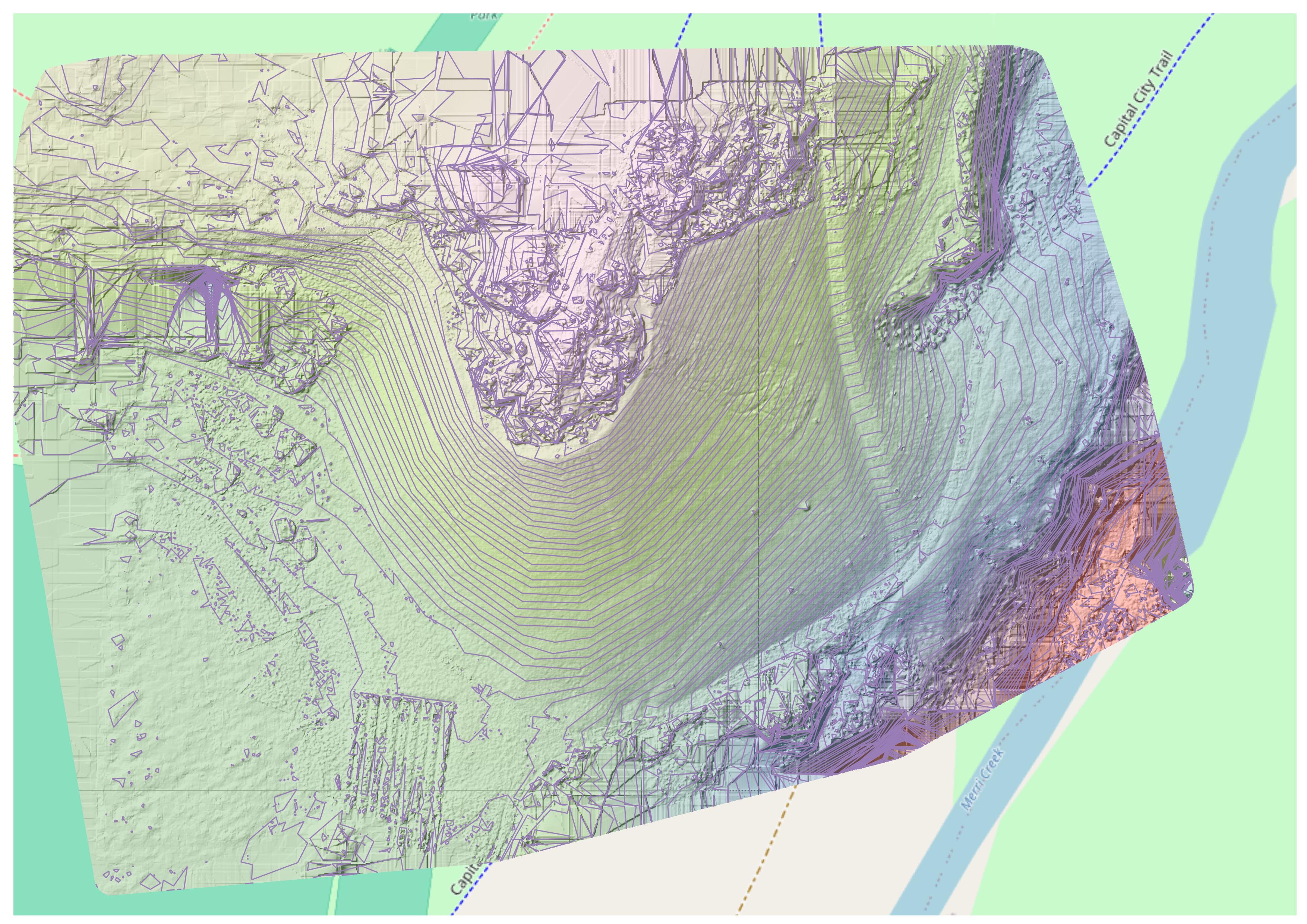 A detailed topographical contour map created from drone photogrammetry